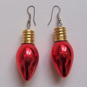 Red Christmas Light Ornament Hook Earrings